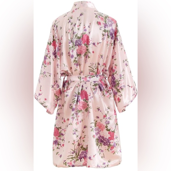 Mother’s Day Floral Soft Silky Pink Kimono Robe - Picture 4 of 5
